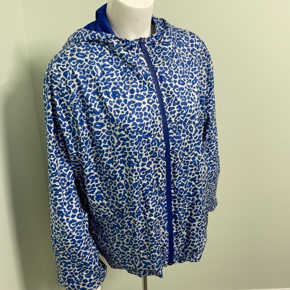 Adidas NEO Blue White Animal Print Wind Breaker Zipper Jacket Large - Picture 2 of 7